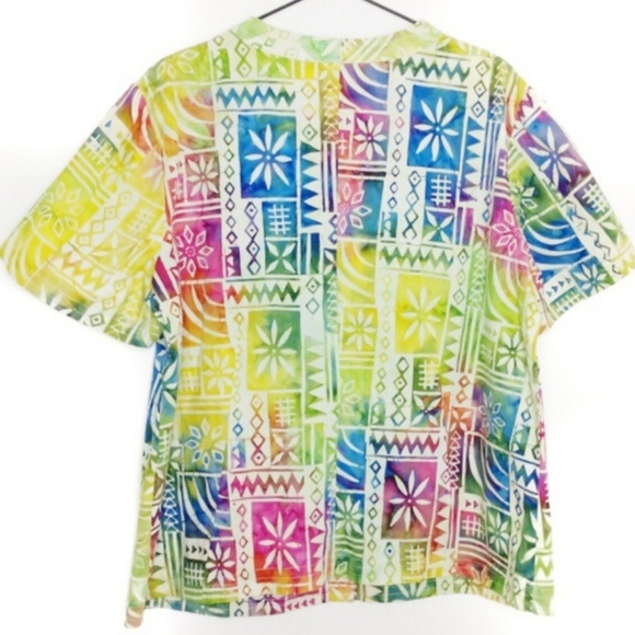 Christopher & Banks Batik V-Neck Short Sleeve Button Down Shirt Size XL (18) - Picture 6 of 8